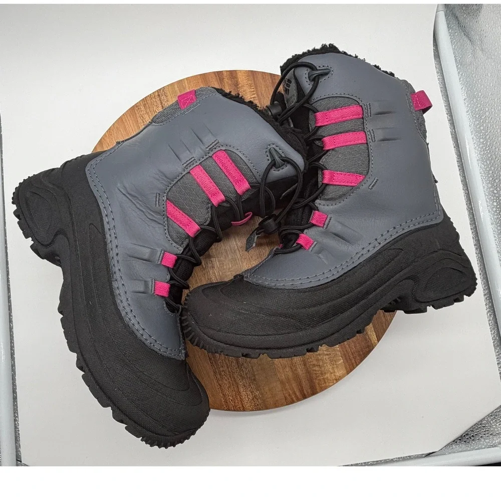 Columbia Youth Size 5 Rope Tow Kruser 2 Waterproof Winter Boots Grey Pink 0771